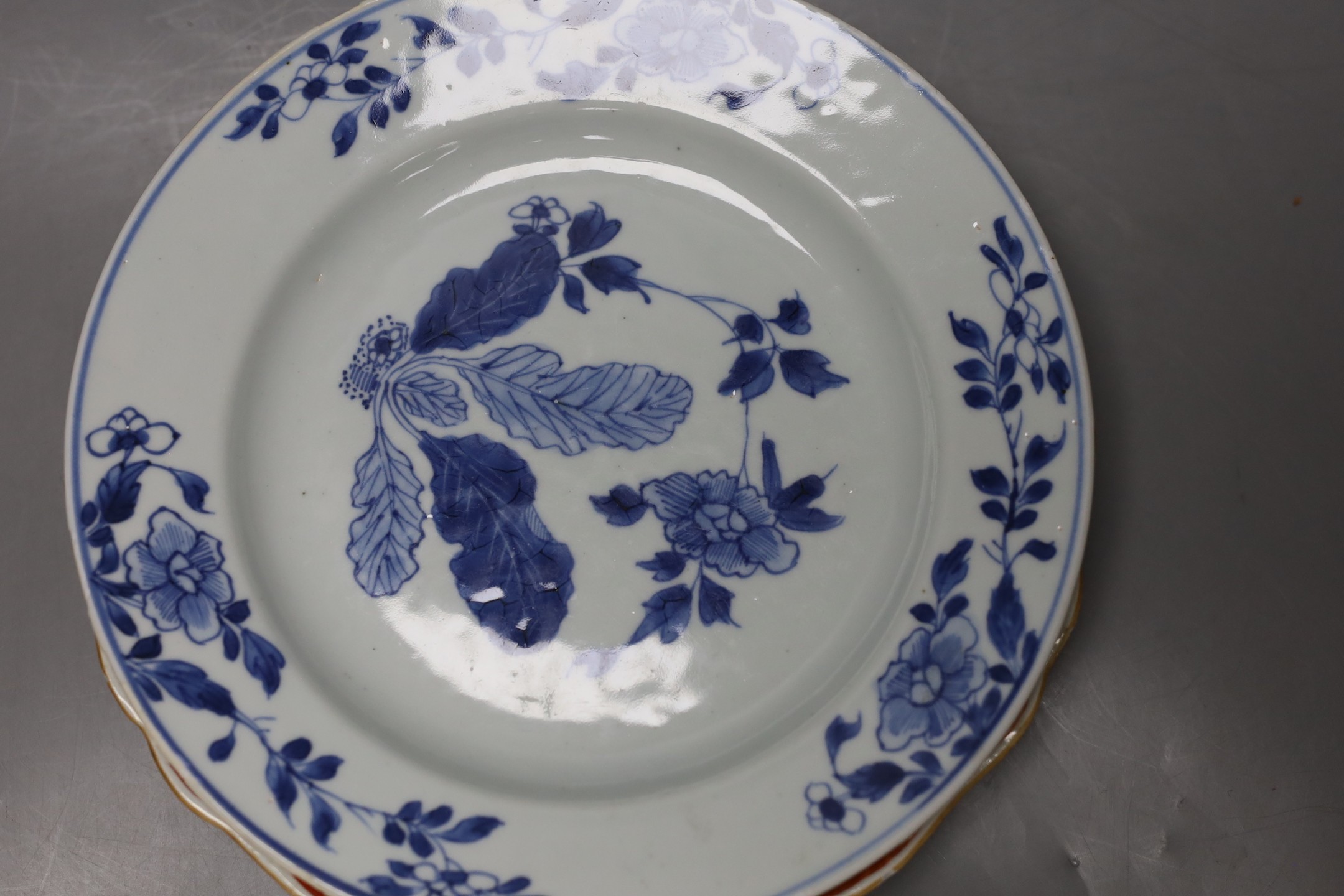 A group of 18th / 19th century Chinese blue and white plates and bowls, Largest 22 cm diameter